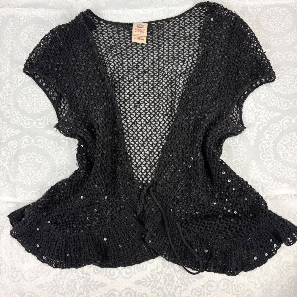 Faded Glory Y2K Crochet Cardigan Shrug Sequins Festival Bratz Whimsygoth XL